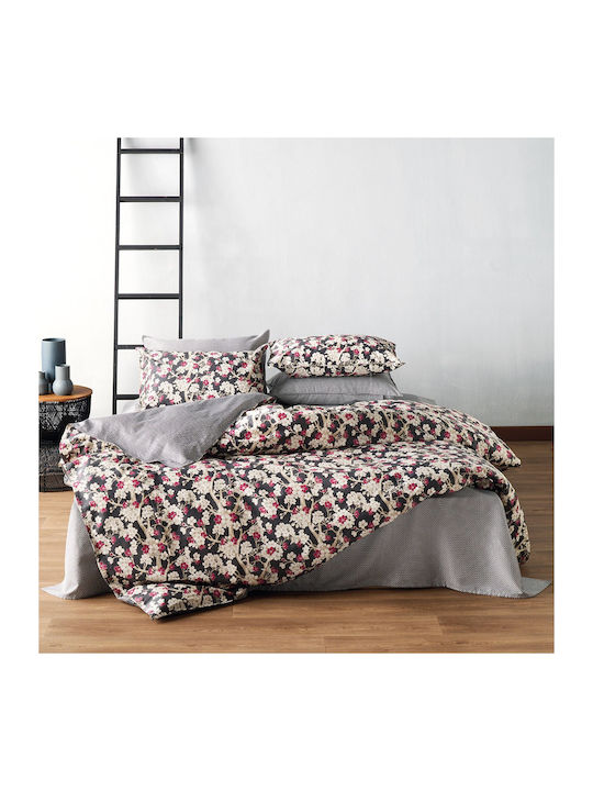 Kentia Duvet Cover Set Cotton Queen with 2 Pillowcases 220x240 Umeko Anthracite Grey - White - Magenta - Beige