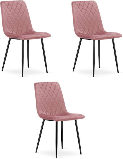 Turin Καρέκλες Τραπεζαρίας Βελούδινες Pink Velvet 3τμχ