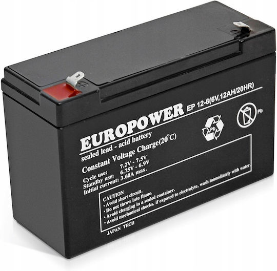 Europower Батерия UPS с Капацитет 12Ах и Напрежение 6V 1бр