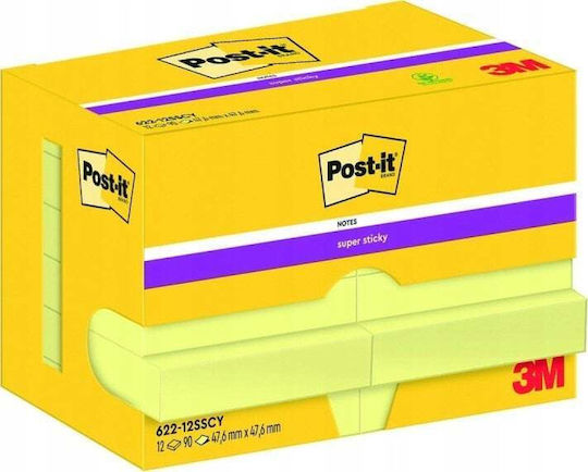 Post-it 3m Αυτοκόλλητες Σημειώσεις Post-it Super Sticky 622-12sscy-eu 47,6x47,6 Mm 12x90 Φύλλα Κίτρινο