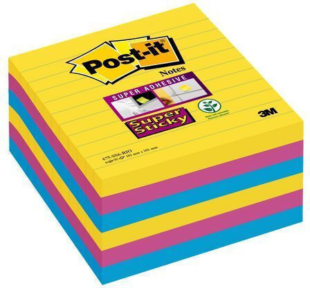 Post-it Super Sticky Note Pad 675-ss6rio-eu Lined Rio De Janeiro Palette 101x101mm 6x90 Sheets 3m0258