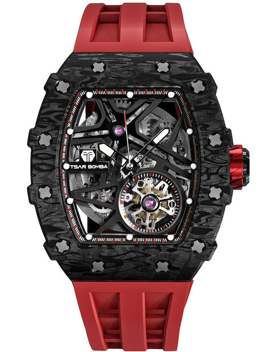 Tsar Bomba Men's Watch 44mm Automatic with Red Rubber Strap