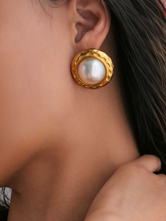 Enotia Earrings made of Steel Gold Plated with Stones & Pearls Enotia Earrings made of Steel Gold Plated with Stones & Pearls