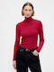 Women's Crop Sweater Woolen Turtleneck Red