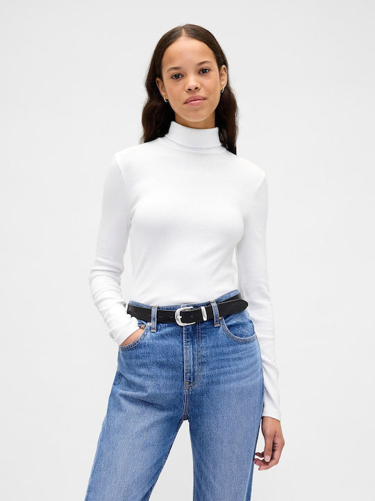 GAP Women's Blouse Cotton Turtleneck Fresh White