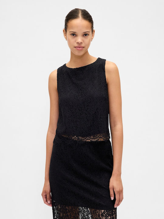 Women's Crop Top Satin with Boat Neckline Black