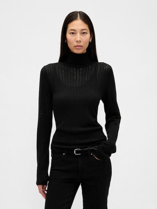 GAP Women's Crop Sweater Woolen Turtleneck Black