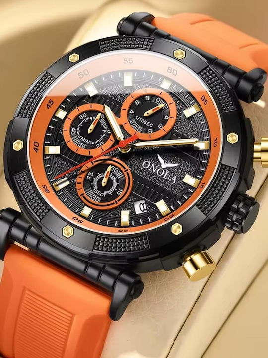 Onola Men's Watch 44mm Battery with Orange Metal Bracelet