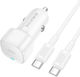 Borofone Auto-Ladegerät 20W 3A Schnellladung mit einem Anschluss: 1xType-C mit Kabel Typ-C,TC-TC Weiß Farbe