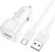 Borofone Auto-Ladegerät 18W 3A Schnellladung mit einem Anschluss: 1xUSB mit Kabel Typ-C,TC-TC Weiß Farbe