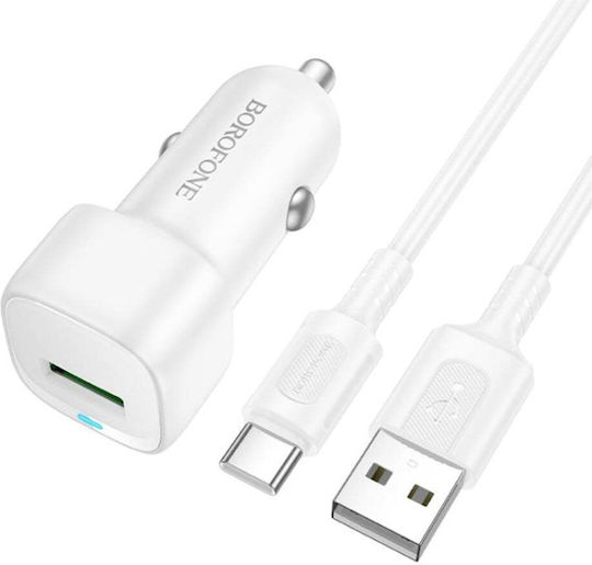Borofone Auto-Ladegerät 18W 3A Schnellladung mit einem Anschluss: 1xUSB mit Kabel Typ-C,TC-TC Weiß Farbe