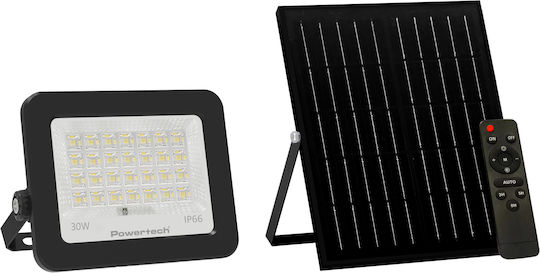 Powertech Wasserdichter Solar LED Flutlichter 30W Natürliches Weiß 4000K mit Bewegungssensor und Fernbedienung IP66