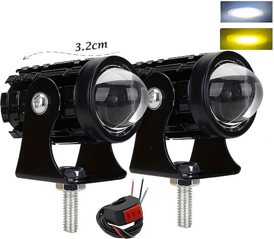 Set Mini Waterproof Motorcycle Projector Lights 12v-24v Ip65 2 Lighting Shades Cool White Yellow On On Off Switch Lh-0182 Black