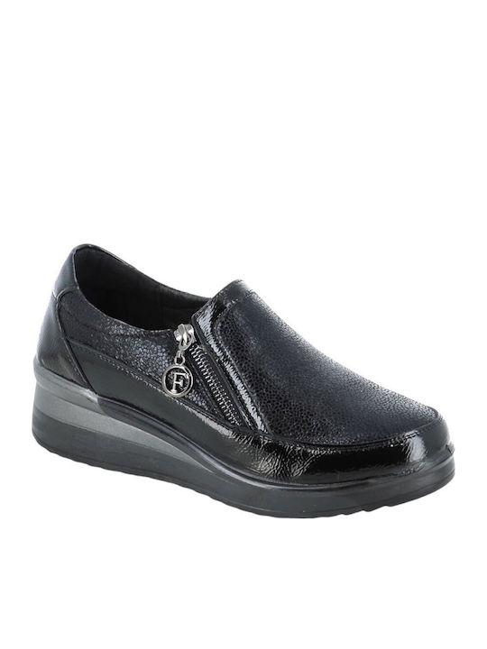 Lackleder Damen Loafers in Schwarz Farbe