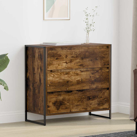 Wooden & Metallic Chest of Drawers Smoked Oak 79x36x75.5cm
