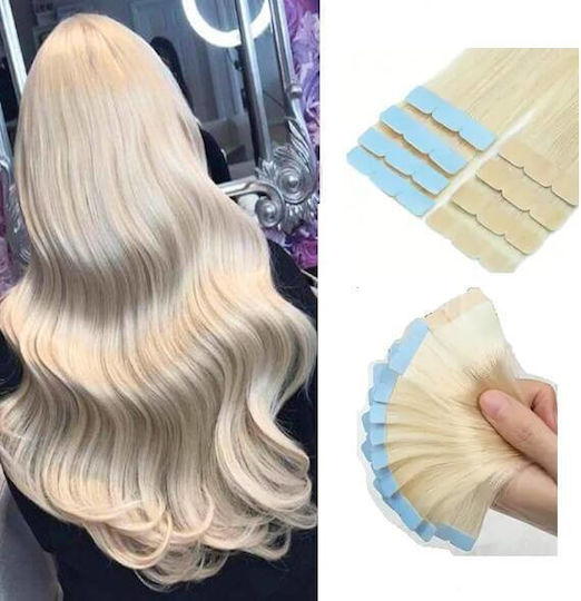 Remy Hair Αυτοκόλλητο Extension με Φυσική Τρίχα Ρεμί σε Ξανθό Πλατινέ Χρώμα 60 55cm 4τμχ