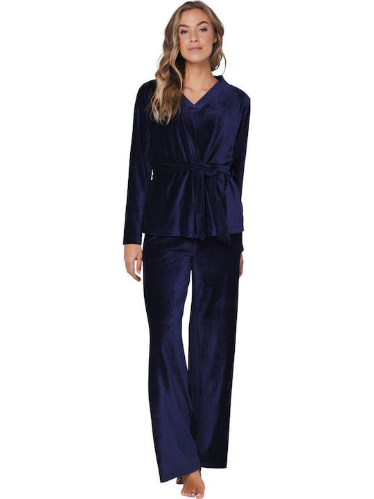 Pastunette Winter Damen Pyjama-Set Marineblau