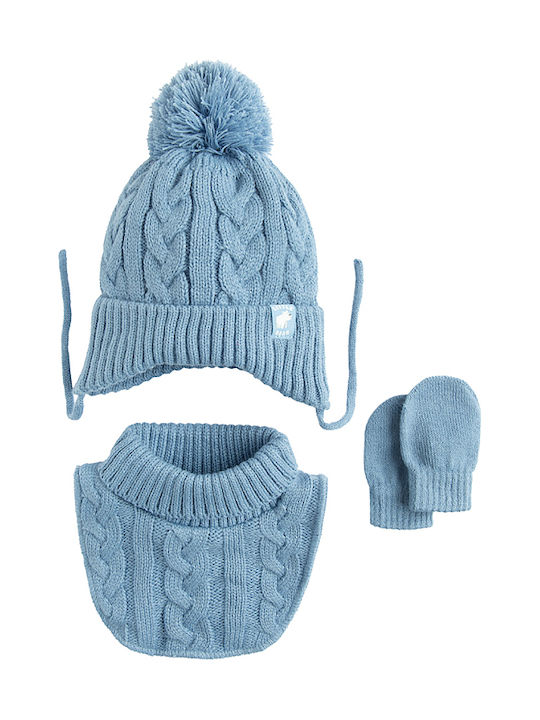 Kids Beanie Set with Gloves Knitted Blue 3pcs