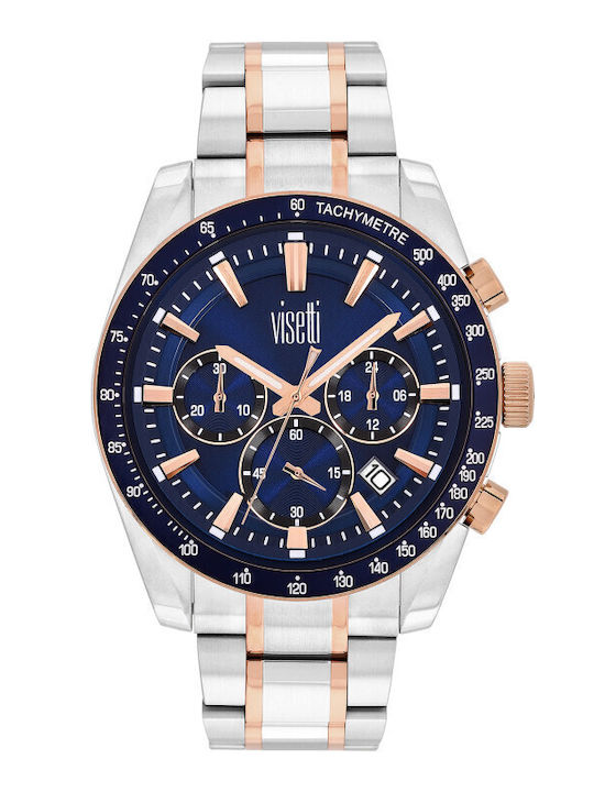 Visetti Men's Watch 43mm Chronograph Battery with Silver Metal Bracelet