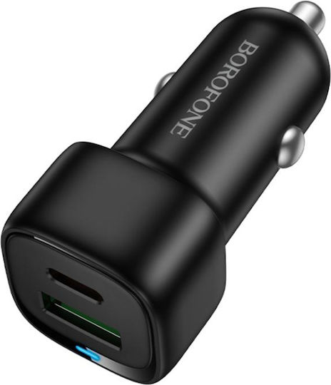 Borofone Auto-Ladegerät 38W Schnellladung mit Anschlüssen: 1xUSB 1xType-C mit Kabel Typ-C,TC-TC Weiß Farbe