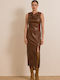 Noki Midi Evening Dress Leather Wrap Brown