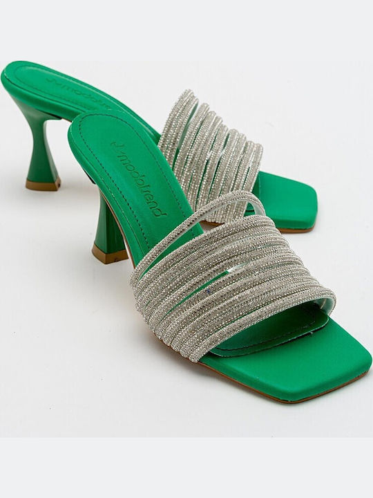 Leder Mules mit Absatz in Grün Farbe