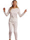 Siyah Inci Winter Women's Pyjama Set Ecru