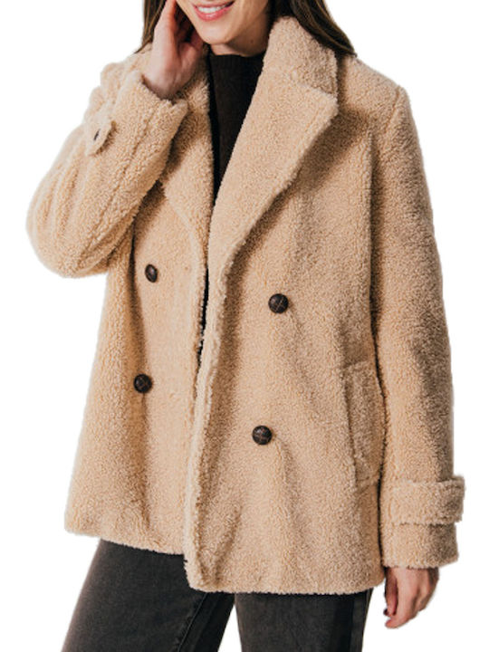 C'est Beau La Vie Къдрав Beige Полупалто