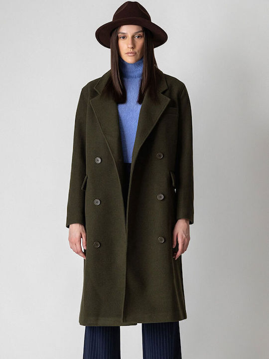 Splendid Γυναικείο Χακί Παλτό Oversized με Κουμπιά