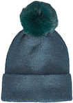 Celestino Women's Beanie Fur Pom Pom Petrol