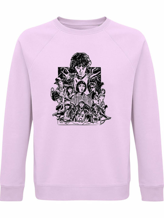 Unisex Sweatshirt Mit Stranger Things Familie Minimalem Design In Cremiges Rosa