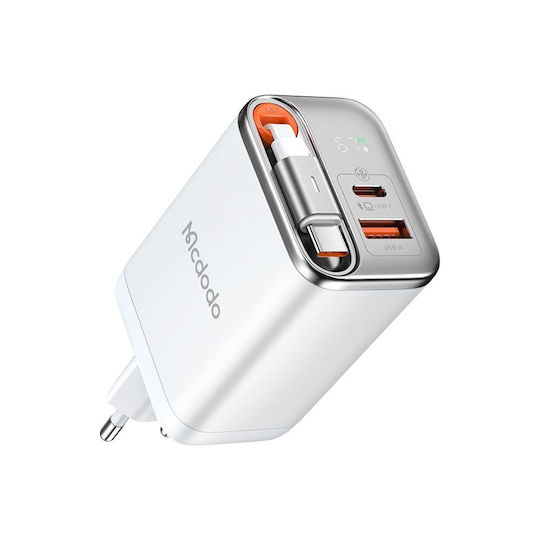 Mcdodo Charger GaN with USB-A Port and USB-C Port and Cable USB-C 67W Power Delivery Whites (FreeGo CH-4103)