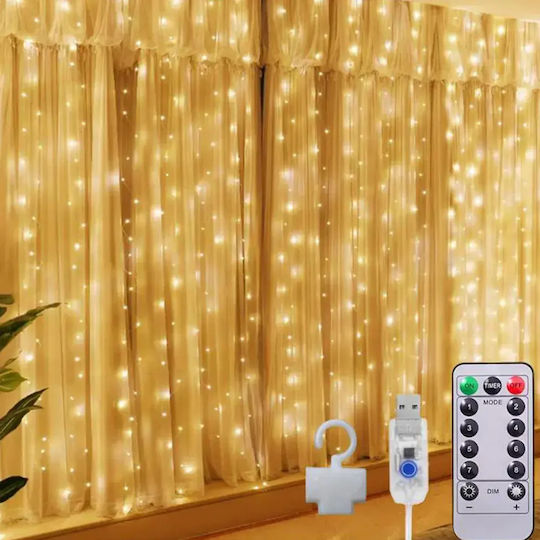 300 Lights LED 3m. x 300cm Warm White USB type Curtain 1pcs