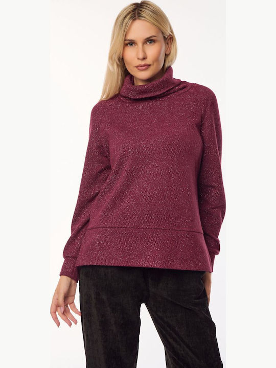 Damen Bluse Rollkragenpullover Burgundy