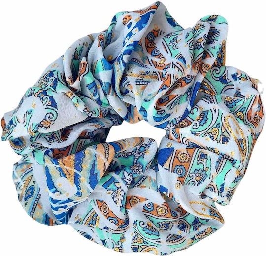 Handgemachtes Haargummi Scrunchies Großes Hellblau Weiß Blau Gold Sea & Sun