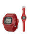 Casio Digital Men's Watch Battery with Red Rubber Strap