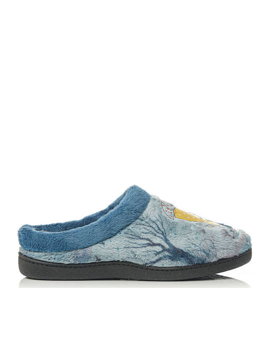 Anatomische Damen Hausschuhe mit Fell Blau