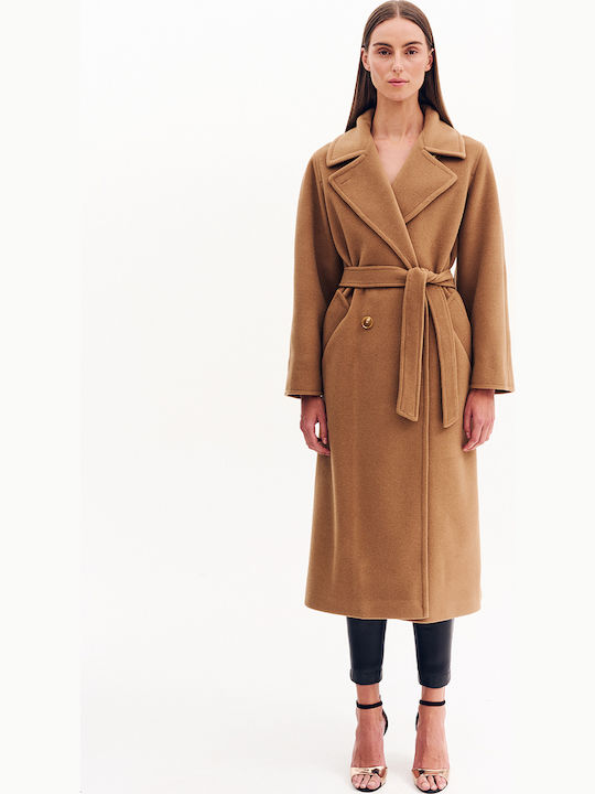 Wool Women's Camel Coat with Belt