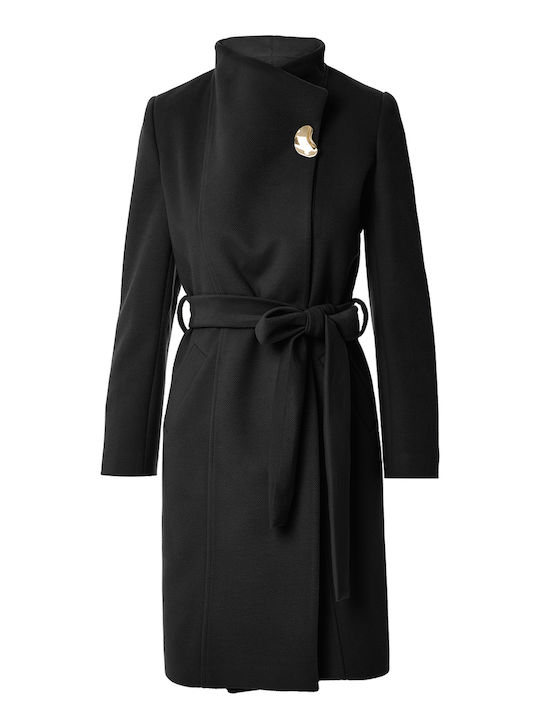 Forel Women's Black Coat with Belt