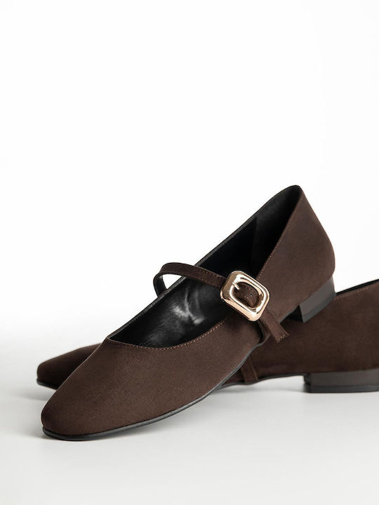 Bozikis Suede Γυναικείες Μπαλαρίνες Καφέ
