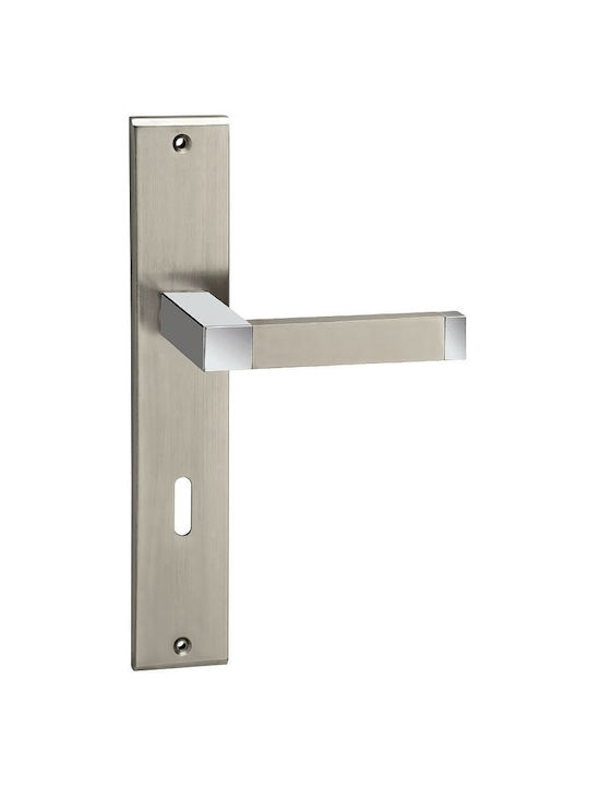 Viometale Lever Middle Door with Plate 06.643 Pair (Center Distance 75mm) Nickel Matt - Chrome