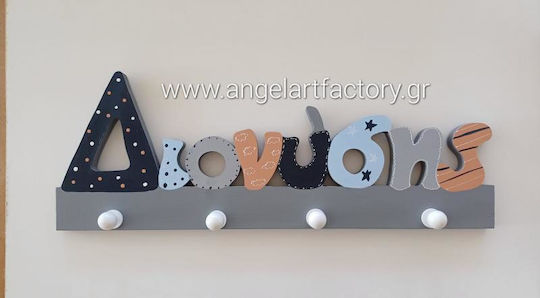 Wooden Wall Hanger 4 Hooks Multicolour