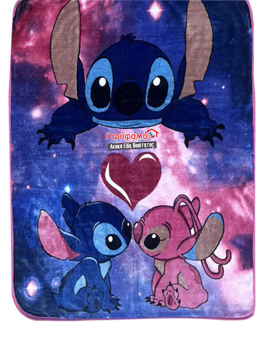 Κουβέρτα Βελουτέ Stitch Angel Μωβ 220x160εκ.