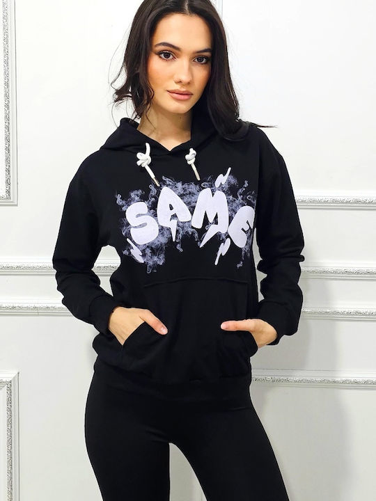 Women's Cotton Long Sleeve Hooded Blouse Black