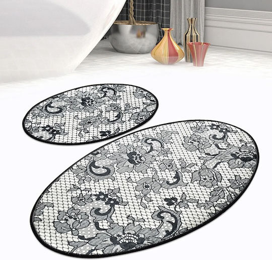 Antiderapant Set Covorașe de Baie Oval LACE4506 White/black 2buc
