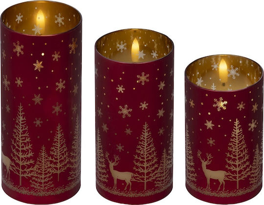 Κερί Led Γυάλινο Κυλινδρικό Κόκκινο Wick Flame Set 7.5×17.5 15 12.5cm Bo Lumineo 489795 00054339