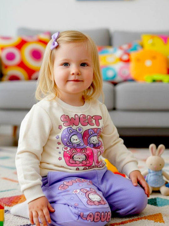Kids Sweatpants Set Ivory, Lilac
