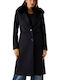 Wool Women's Black Coat with Fur Details