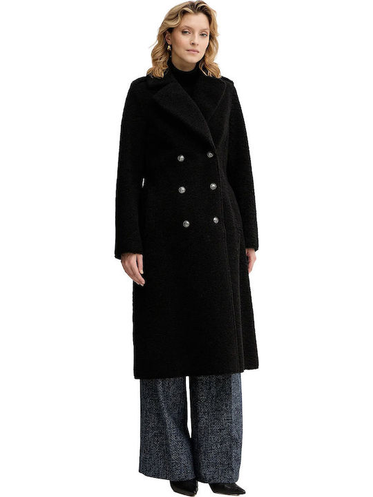 Women's Black Coat with Fur Details