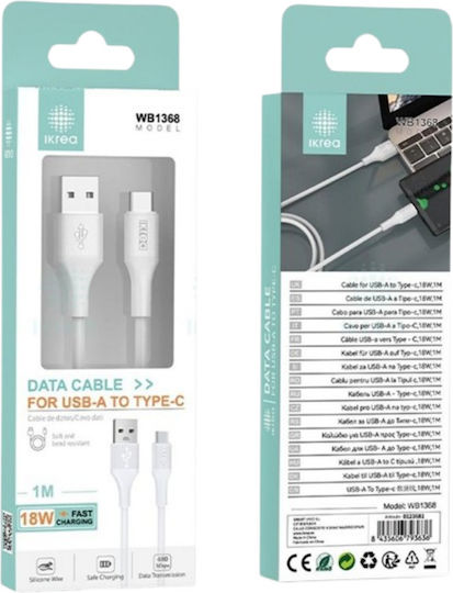 Ikrea USB 2.0 Cable USB-C male - USB-A 18W Λευκό 1m